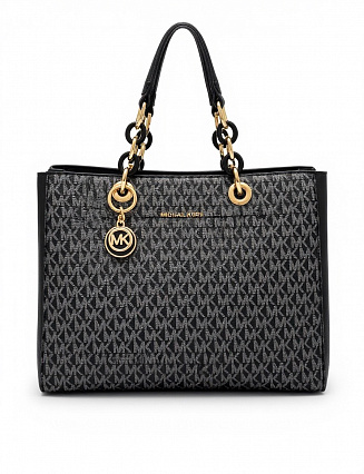 Michael Kors Сумка‑тоут Cynthia с монограммным принтом, чёрными кожаными ручками и фурнитурой золотого оттенка фото