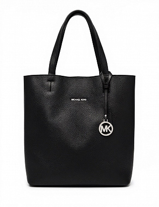 Женская сумка‑тоут Michael Kors Jet Set, цвет чёрный, из зернистой фактурной кожи, лаконичный дизайн, две ручки, подвеска‑брелок с логотипом MK фото