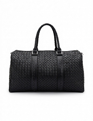 Bottega Veneta Travel Duffel Bag, чёрная кожа, плетение Intrecciato, двойные ручки, усиленные вставки фото