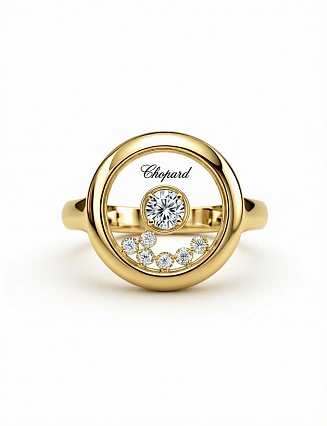 Chopard Кольцо из ювелирного сплава с центральным камнем и россыпью кристаллов, овальная рамка, лаконичный дизайн фото
