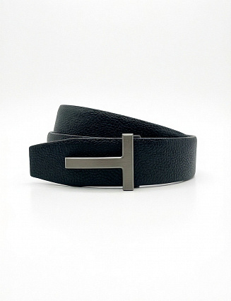 Tom Ford T-Icon Reversible Belt, чёрная/тёмно‑коричневая кожа, зернистая фактура фото