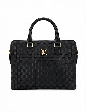 Louis Vuitton Porte‑Documents Voyage PM, чёрная плетёная кожа, золотистая фурнитура фото