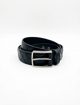 Bottega Veneta Intrecciato Belt, чёрная кожа, плетение Intrecciato, прямоугольная пряжка фото