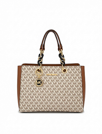  Michael Kors Сумка‑тоут Sofia с монограммным канвасом, карамельной кожей и контрастной цепочной фурнитурой фото