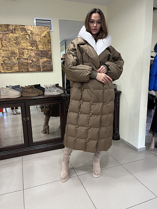 Удлиненный пуховик-одеяло оливковый фото