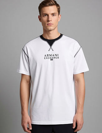 Футболка мужская Armani Exchange, белая, с контрастной отделкой и логотипом фото