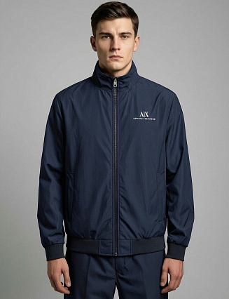 Ветровка Armani Exchange, тёмно‑синяя, мужская, с логотипом A|X фото