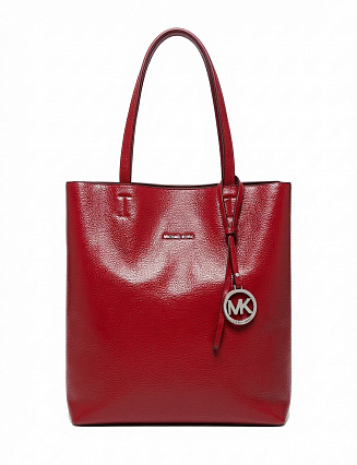 Женская сумка Michael Kors, цвет ярко‑красный, из фактурной зернистой кожи, лаконичный дизайн, две ручки, брелок с логотипом MK фото