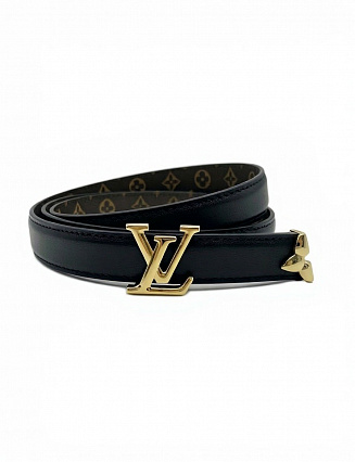 Louis Vuitton Ремень из чёрной гладкой кожи с монограммой на изнанке и пряжкой LV из жёлтого золота фото