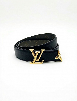 Louis Vuitton Ремень из чёрной гладкой кожи с объёмной пряжкой LV из жёлтого золота и декоративным наконечником фото