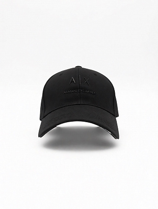 Чёрная бейсболка Armani Exchange с лаконичным тиснёным логотипом A|X и надписью «ARMANI EXCHANGE» фото