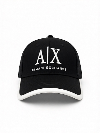 Чёрная бейсболка‑trucker Armani Exchange с логотипом A|X и белой окантовкой фото