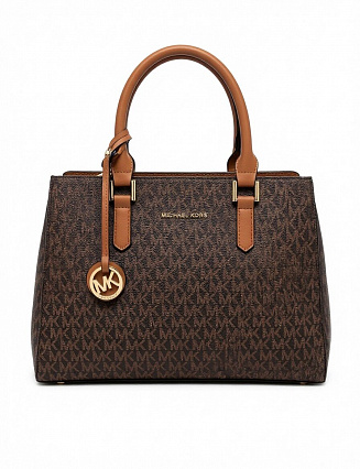 Michael Kors Сумка‑тоут Hamilton с монограммным принтом, коричневыми кожаными вставками и золотистой фурнитурой фото