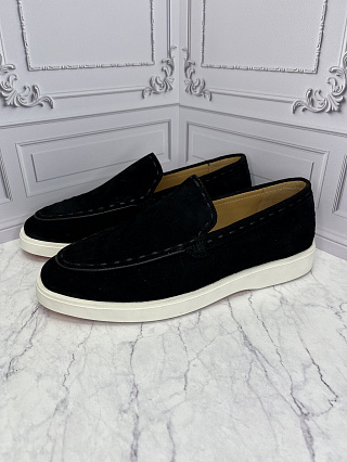 Замшевые лоферы Santoni с белой подошвой и декоративной строчкой (черный) фото