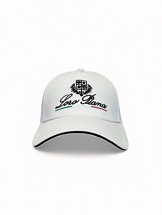 Бейсболка Loro Piana в стиле trucker cap, белая, с вышитым логотипом, гербом и полосой в цветах итальянского флага фото