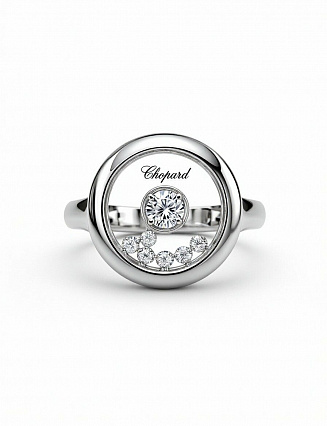 Chopard Кольцо Happy Diamonds из ювелирного сплава с подвижным центральным камнем и россыпью кристаллов, лаконичный овальный силуэт фото