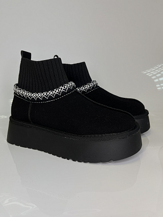 Угги зимние на платформе черный фото
