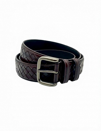 Bottega Veneta Intrecciato Belt, тёмно‑коричневая кожа, плетение Intrecciato, прямоугольная пряжка с матовым финишем фото