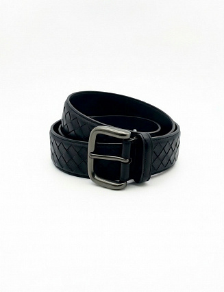 Bottega Veneta Intrecciato Belt, чёрная кожа, плетение Intrecciato, матовая пряжка gunmetal фото