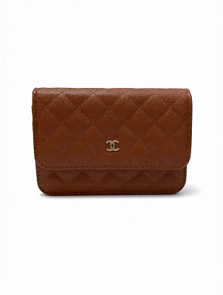 Сумка Chanel Classic Flap Wallet, шоколадно‑коричневый оттенок, стёганая кожа, золотистая фурнитура фото