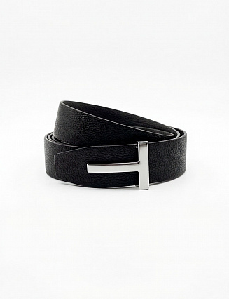 Tom Ford T-Icon Reversible Belt, чёрная/тёмно‑коричневая кожа, зернистая фактура фото