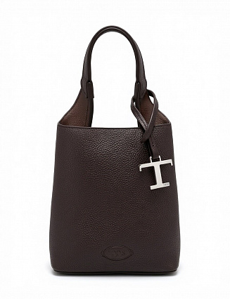 Женская сумка Tod’s, тёмно‑коричневого оттенка (эспрессо), из премиальной зернистой телячьей кожи, лаконичный силуэт с мягкими вертикальными стенками, две прочные ручки, съёмный регулируемый ремень через плечо, серебристая фурнитура, фото