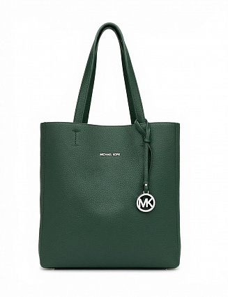 Женская сумка Michael Kors Jet Set Travel, цвет тёмно‑зелёный (изумрудно‑оливковый), из зернистой фактурной кожи, лаконичный дизайн, две ручки, подвеска‑брелок с логотипом MK фото